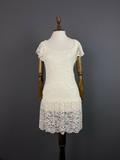 Women RALPH LAUREN White Floral Lace Sheer Embroidered Short Sleeve Dress Size S