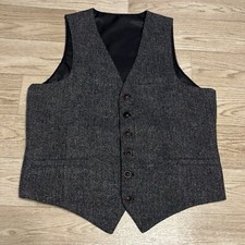 Voboom Wool Blend Mens Gray Herringbone Vest Size Lg