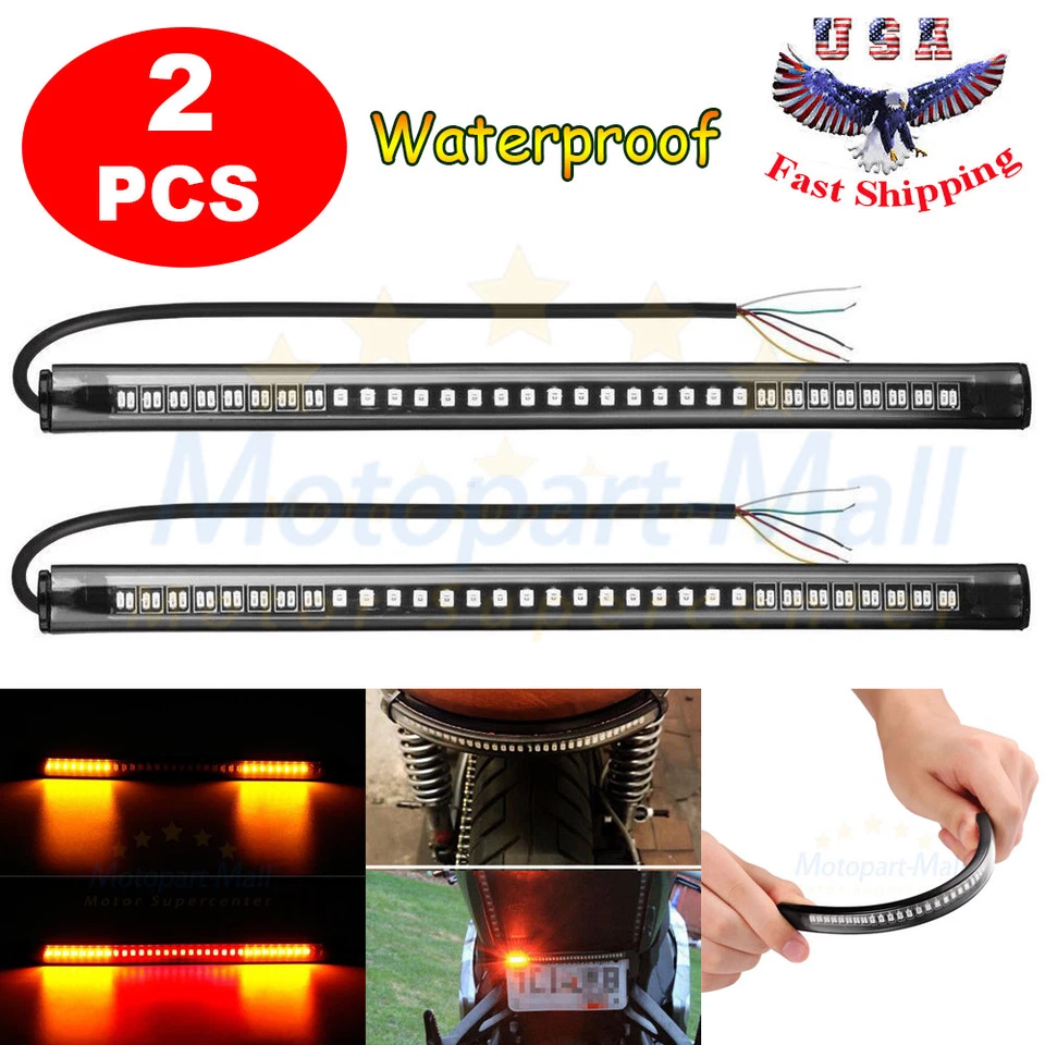 2 Light Strips Bar LED Tail Light License Brake Turn Signals ATV Motorcycle Cafe - Image 2 of 4