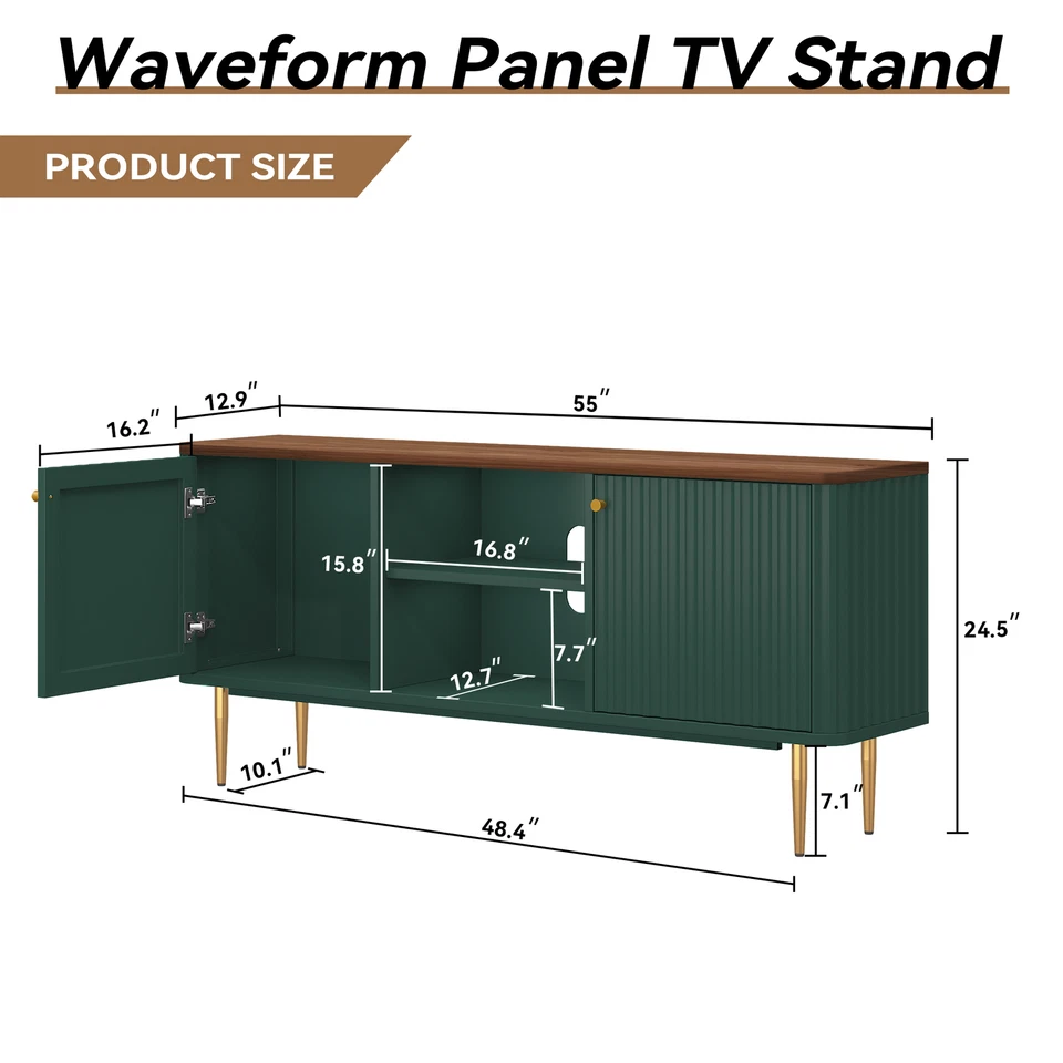 Centro de entretenimiento con soporte de TV moderno texturizado estriado con almacenamiento para TV de 65" Foto 2 de 4