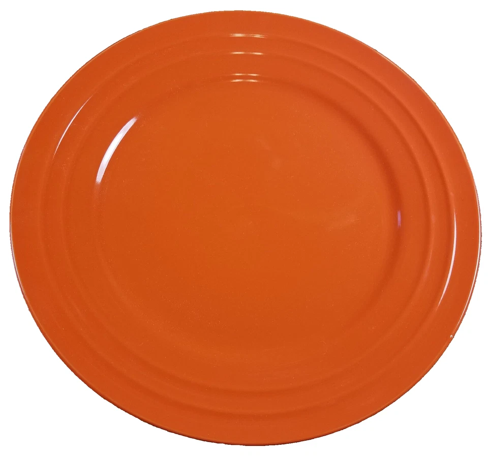 4 PC RACHAEL RAY DOUBLE RIDGE ORANGE BANDS MEYER STONEWARE 10 7/8" DINNER PLATES - Image 4 of 4