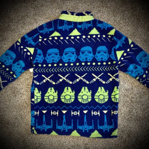 nuova FELPA PILE STAR WARS FULL ZIP PELUCHE BLU NAVY VERDE FIERA ISOLA ADULTO S - Foto 4 di 4