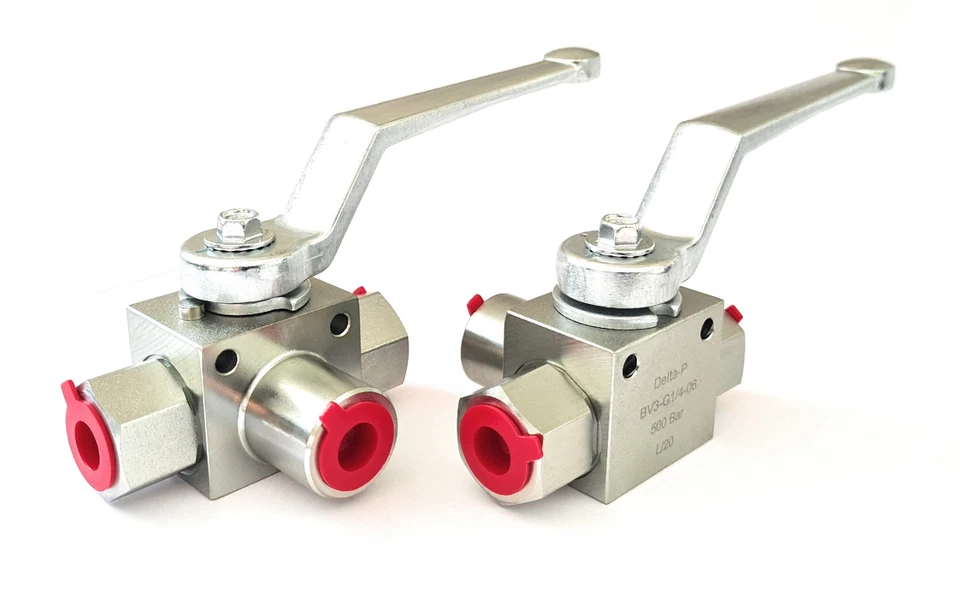 Hydraulic 3 Way Ball Valve – 1/4" to 1" BSP, L or T Port, 500 Bar Rated - Image 1 of 4
