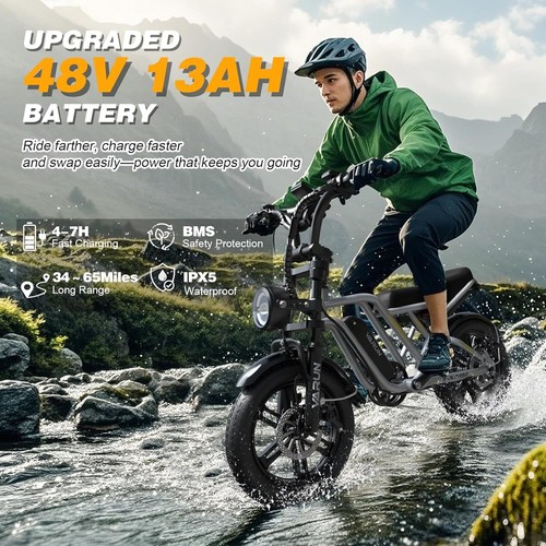 E-Bike 20'' Peak 750W E-Mountain Bike up to 65miles Fat Tire E-Bike For Adults - Picture 4 of 7