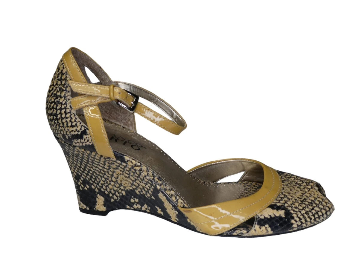 Franco Sarto Snakeskin Wedge Sandals Size 7 Yellow pattent leather