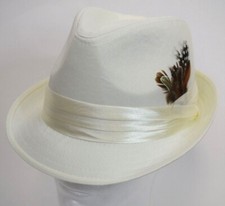 Men's Fedora Dress Hat Cuban Style Upturn Short Brim Casual Cap Solid Ivory