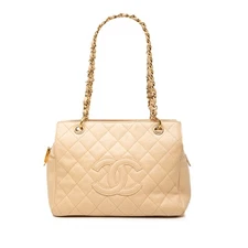Authenticated Chanel Petite Caviar Timeless Tote Beige Leather Bag