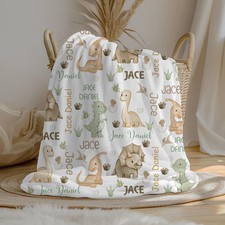 Personalized Dinosaur Baby Boy Blanket Custom Name Dino Baby Shower