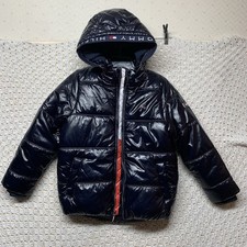 Tommy Hilfiger Puffer Coat Jacket Boys M 12/14 Black Hoodie Fleece Full Zip