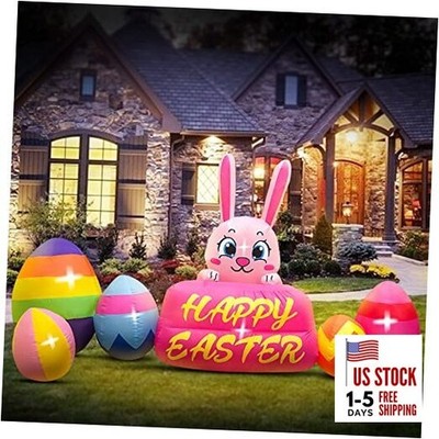  8FT Easter Inflatable Decorations Bunny with Eggs, Build-in LED Lights 