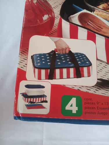 Pyrex Portables 9 x 13" Pfanne rot weiß & blau 4th of July Stars & Strips Vintage - Bild 2 von 13