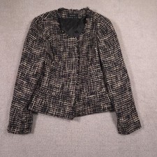 Jones New York Blazer Womens 12 Black Check Tweed Lined Snap Jacket Career