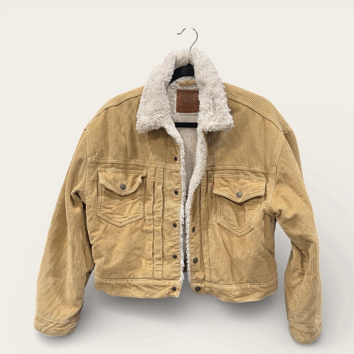 Levis Premium Womens Tan Corduroy Sherpa Heritage Trucker Jacket Medium