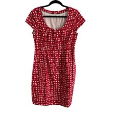 Boden Red White Patterned Short Sleeve Mini Dress Women's Size 12 100% Cotton