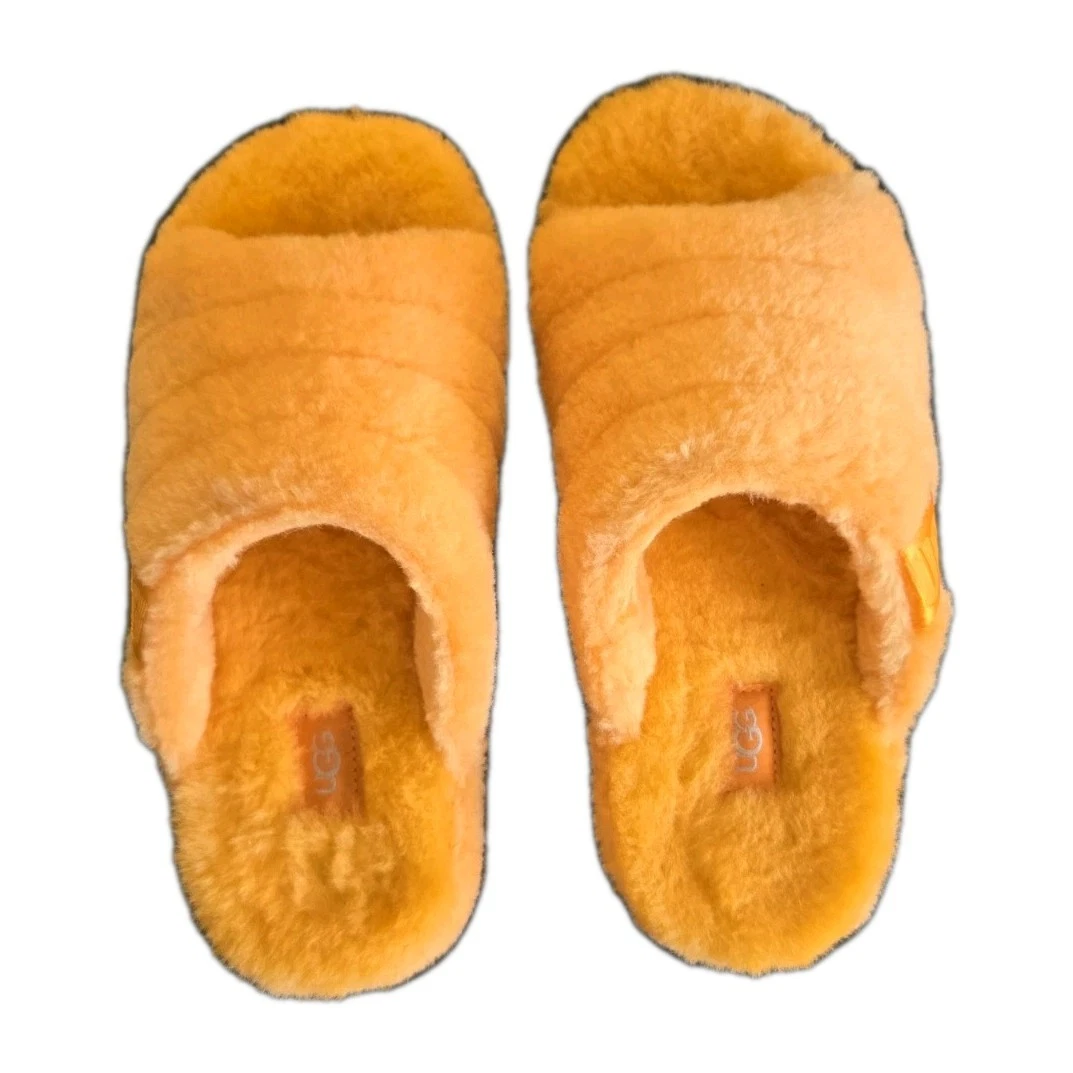 UGG FLUFF YOU SLIPPER SLIDE SANDALO Tg 8 CLEMENTINE ARANCIONE LANA CALDA
