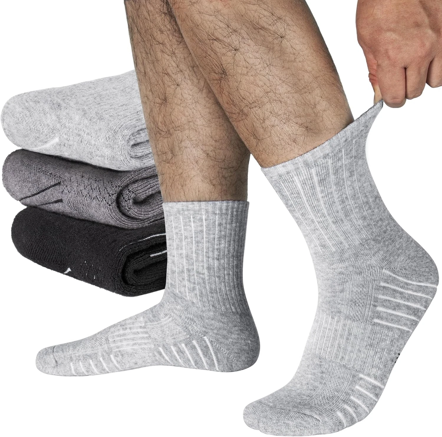 Men's Merino Wool Hiking Socks, Moisture-Wicking Cushion Crew Socks