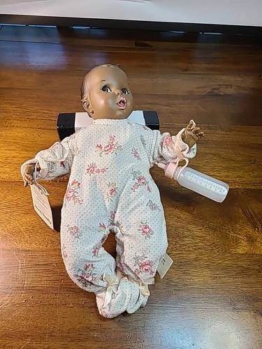 Vintage 1970s Gerber African American Baby Doll Moving Eyes, Tag, Bottle