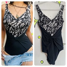 Vintage 70s Retro One Piece Black and White Swimsuit Bathing Suit Bodysuit S