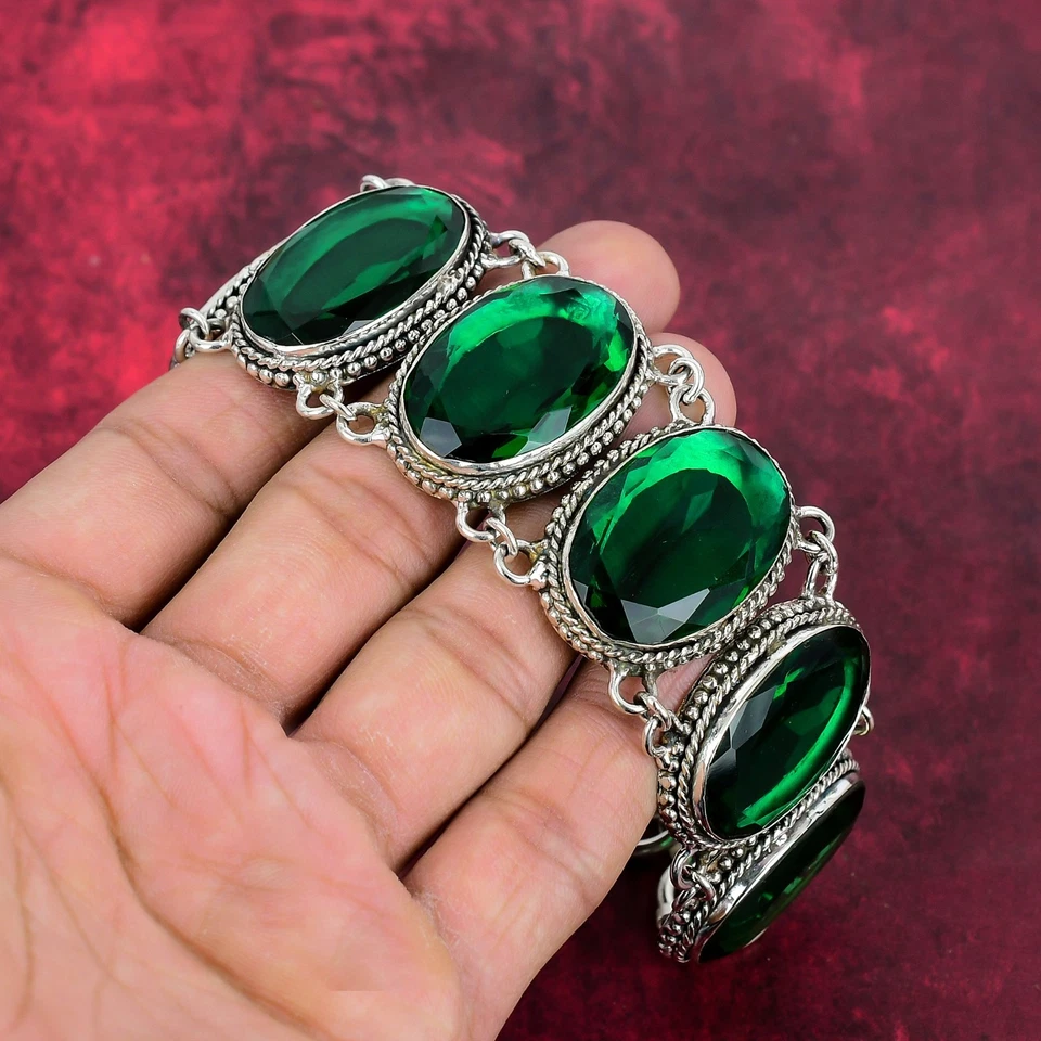 Chrome Diopside Gemstone Handmade 925 Sterling Silver Jewelry Bracelet For Gifts - Image 4 of 4