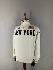 Kappa Mens New York Sweatshirt Size L White Cotton Long Sleeve Half-Zipper
