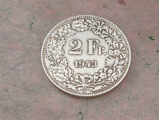 Switzerland Helvetia.  1943 B Silver (.835) 2  Francs.   Fine   KM# 21