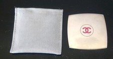 VINTAGE CHANEL MAKE UP PURSE POCKET MIRROR WITH COVER SILVERPLATE RED CC