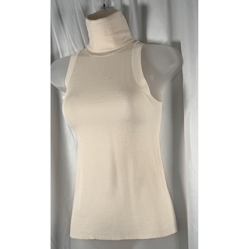 Zara Sleeveless Turtleneck Top Ribbed Knit Fitted Beige S Light Academia 86-14 - Picture 6 of 10