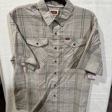 Wrangler Short Sleeve Button Up Ivory White Plaid Shirt XL New