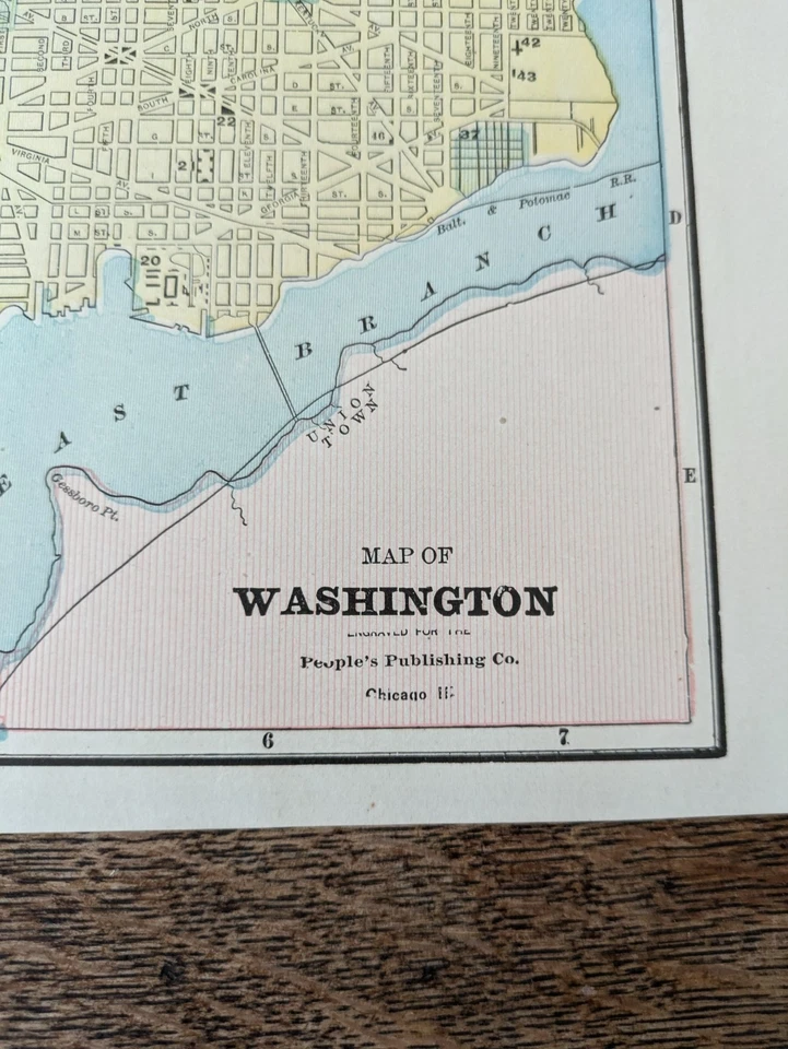 Mapa original de Washington DC y Filadelfia de Estados Unidos de 1895 coloreado a mano 14,25" x 10,5" Foto 4 de 4
