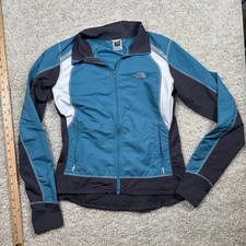 The North Face Womens Blue White Grey Full Zip Athletic Jacket Thumbholes Size M