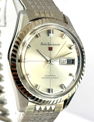Vintage Seiko Sportmatic Stainless Steel 21J Day Date Mens Watch