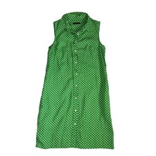 Vintage Tommy Hilfiger Green Polka Dot Shirt Dress Cotton Linen Blend Size 4