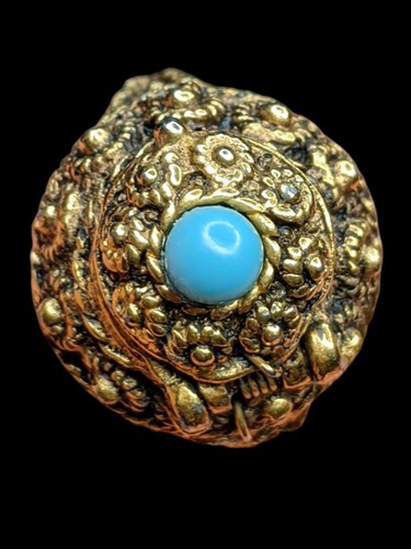 Vintage Victorian Inspired Faux Turquoise Glass Poison Ring Adjustable Band - Picture 1 of 9