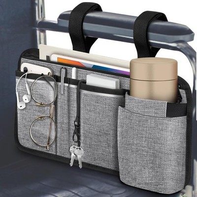 Wheelchair Side Storage Bag with Cup Holder Wheelchair Armrest Accessories Pouch