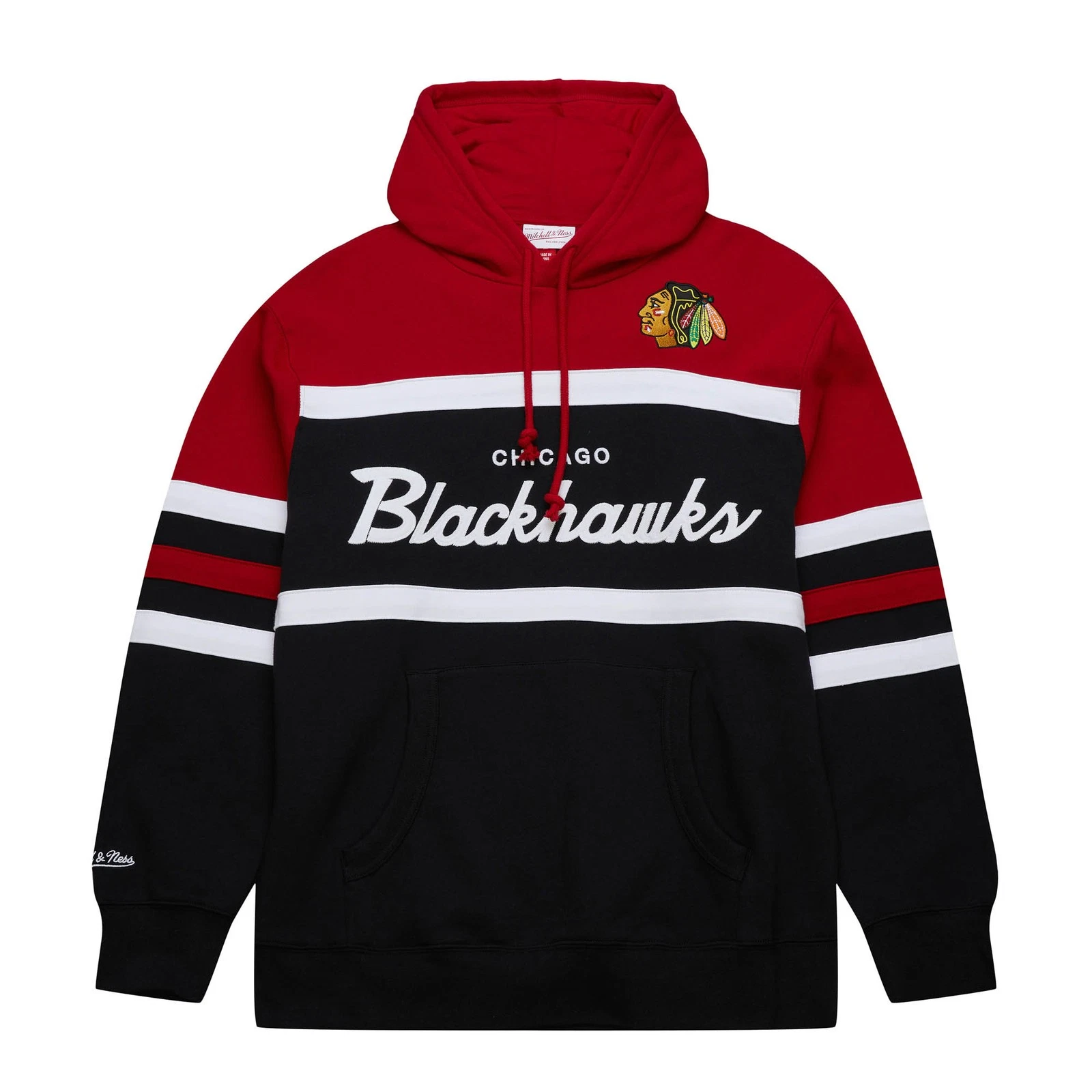 Felpa con cappuccio pullover uomo Mitchell & Ness nero rosso Chicago Blackhawks Head Coach