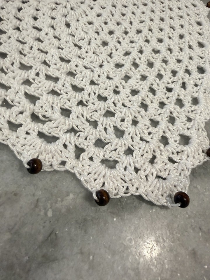 Jerchief Handmade Crochet Wood Beaded Kerchief Head Scarf Cotton Boho Bandana ...