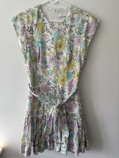 Zimmermann Women’s Floral Linen Flutter Mini Dress Cotton Lined Size 3 / UK 14