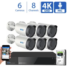 8 Channel NVR (6) 4K Microphone Varifocal AI IP Bullet Security Camera System