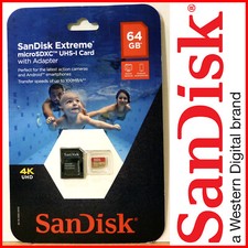NEW 64GB SanDisk Extreme Micro SDXC MEMORY Card  ADAPTER Factory Sealed 
