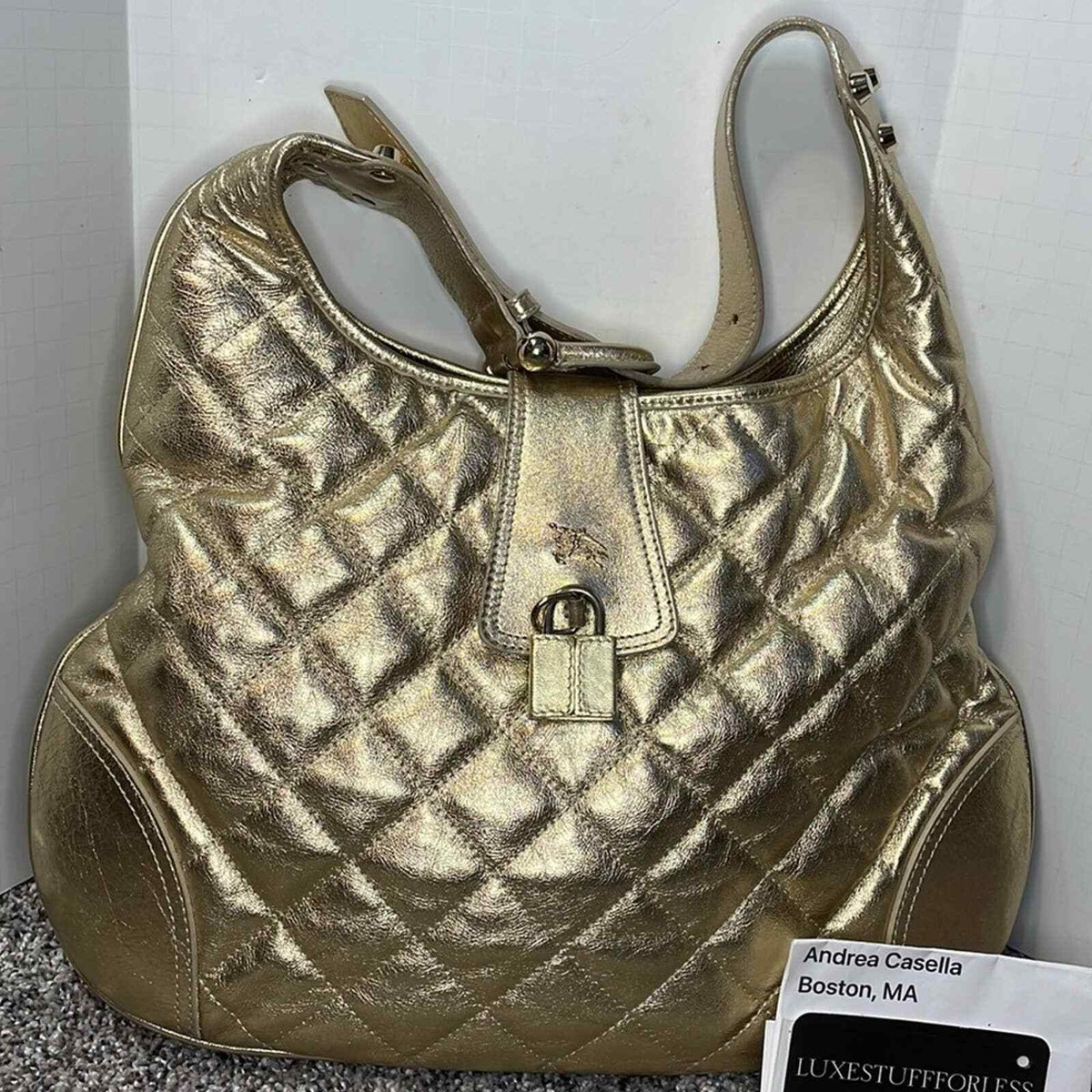 Authentic Burberry gold leather quilted hobo limited edition lock 
