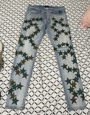 A*】様 x*割様 ★レア★定価49.5万　AMIRI Chemist デニム Amiri x Chemist Size 38 Green Leather Star Patch Jeans Light
