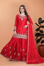 Designer New Red Pure Chinnon Top Palazzo With Dupatta For Festival Wear