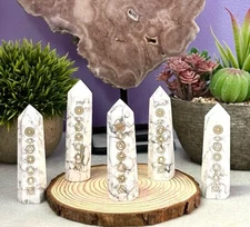 Wholesale Lot 1 Lb Natural Howlite Etched Chakra Obelisk Tower Point