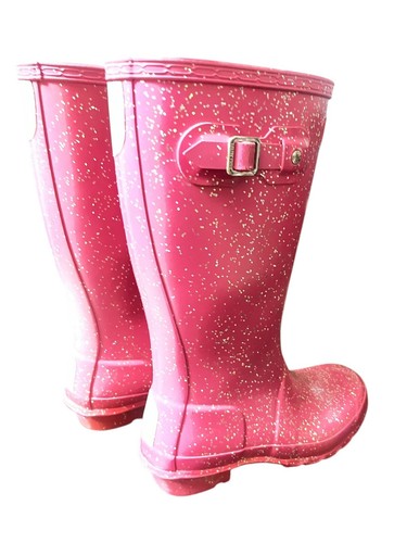 Botas de lluvia Hunter Sparkle rosa oscuro de goma UK2 US 3/4b brillantes niñas niños pequeños - Imagen 5 de 9