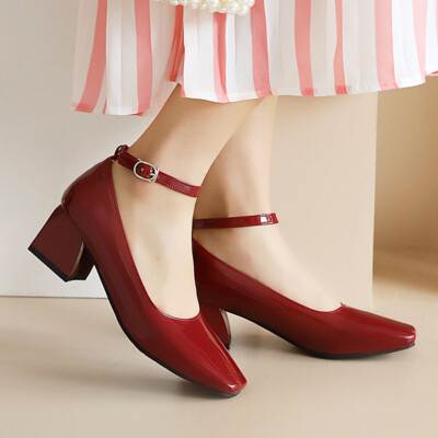 Women's Mary Jane Big Size Suare Toe Block Heel Strap Wedding Lolita Pumps Shoes
