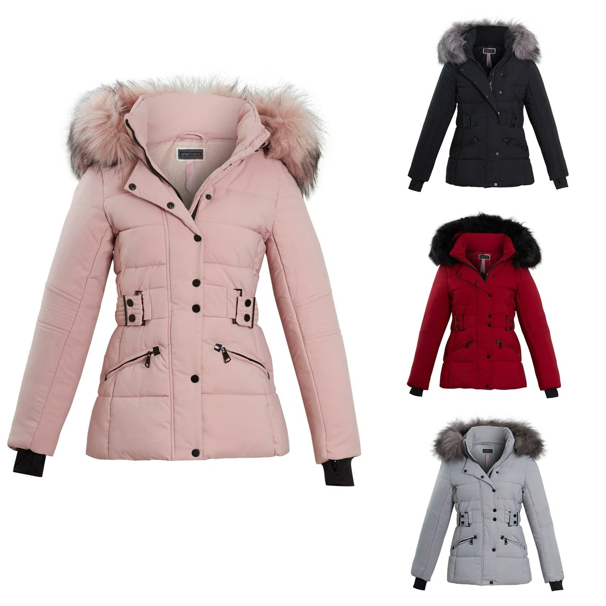 Hooded faux top fur trim coat