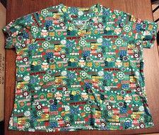 Scrub Top Womens Short XL Gambling Theme V Neck 2 Dice Poker Las Vegas Slots