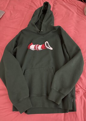 SUPREME FW18 CAT IN THE HAT HOODED SWEATER GREEN LARGE PRE-OWNED