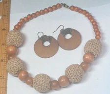 Natural Wood Boho Necklaces & Earrings Choker & 16" Necklace Tribal Primative