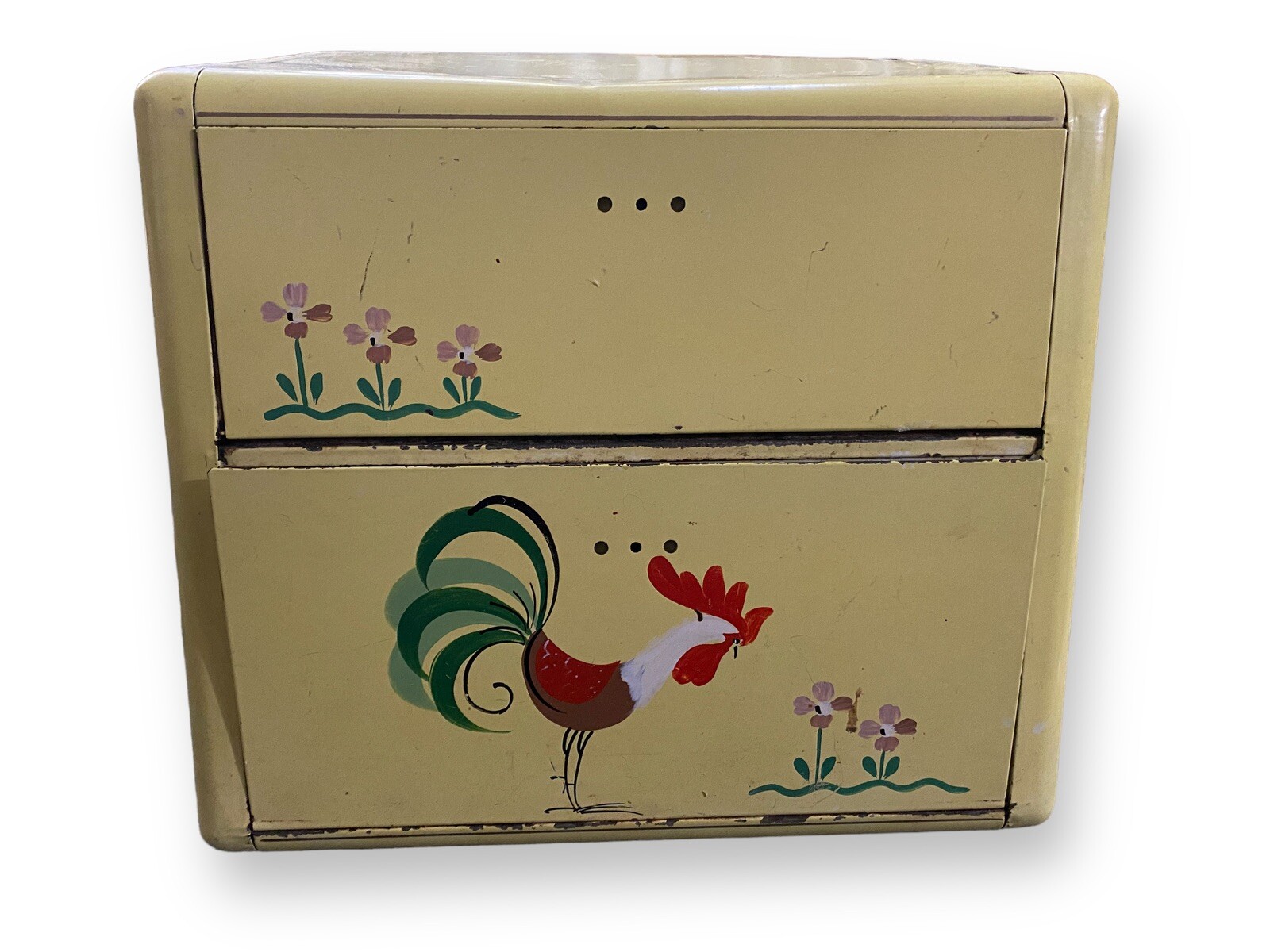 Vintage 1940's Ransburg Bread Box Yellow Shabby Chic Farmhouse Painted